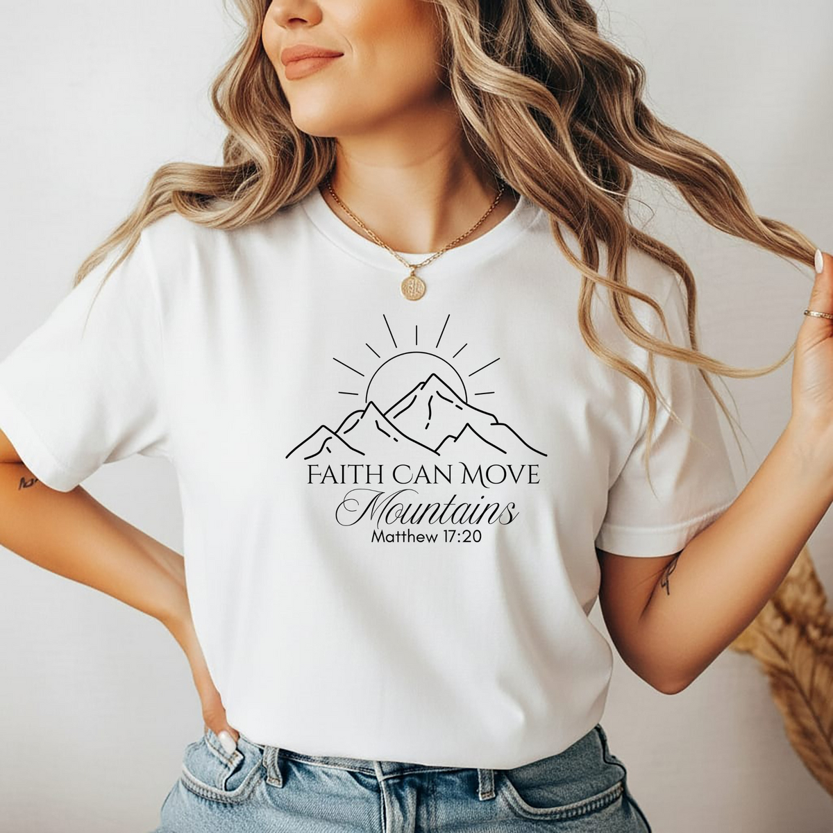 Faith Can Move Mountains Christian Oversized T-Shirt – Matthew 17:20 Faith Tee
