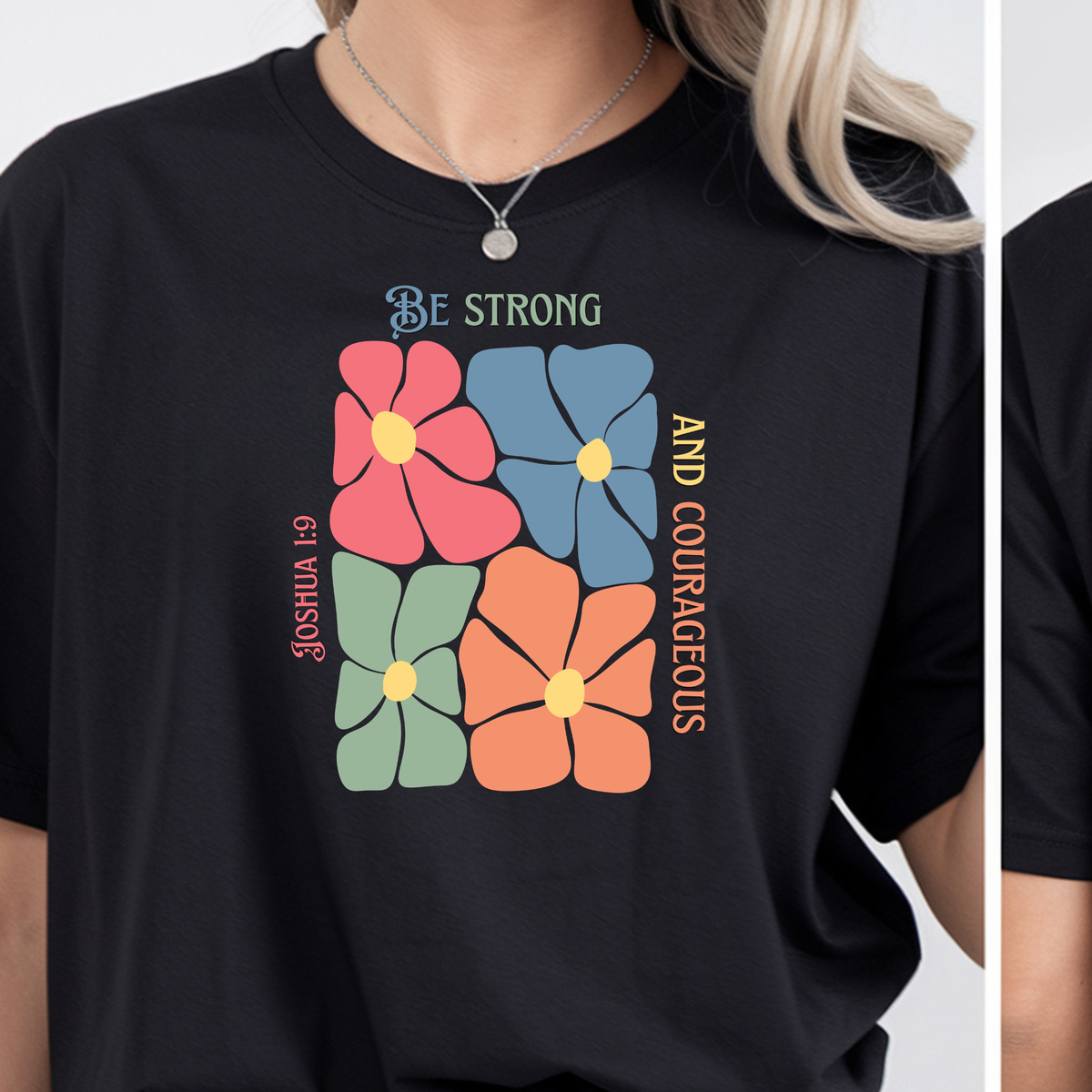 Be Strong & Courageous Christian Oversized T-Shirt – Floral Faith Tee