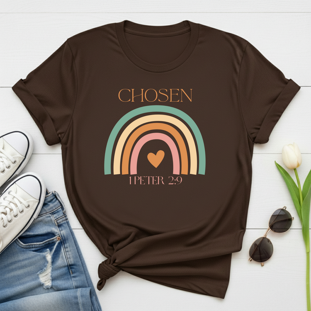 Chosen Christian Oversized T-Shirt – Brown Faith Tee | 1 Peter 2:9