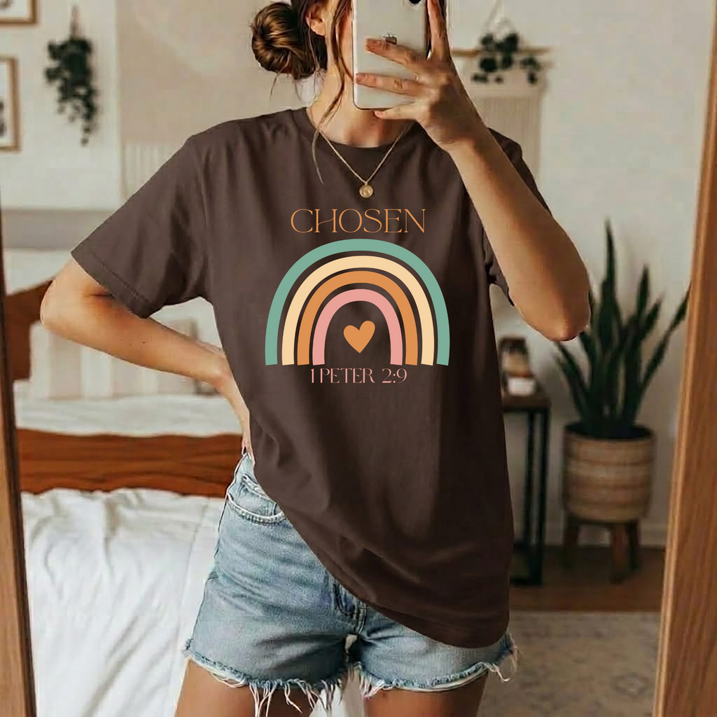 Chosen Christian Oversized T-Shirt – Brown Faith Tee | 1 Peter 2:9