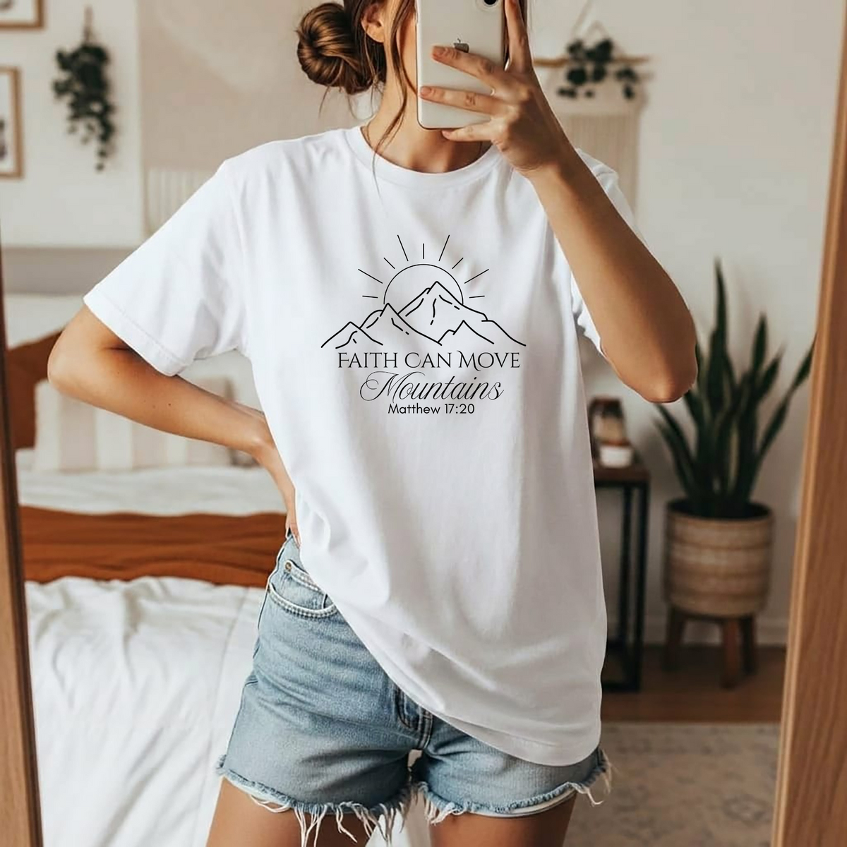 Faith Can Move Mountains Christian Oversized T-Shirt – Matthew 17:20 Faith Tee